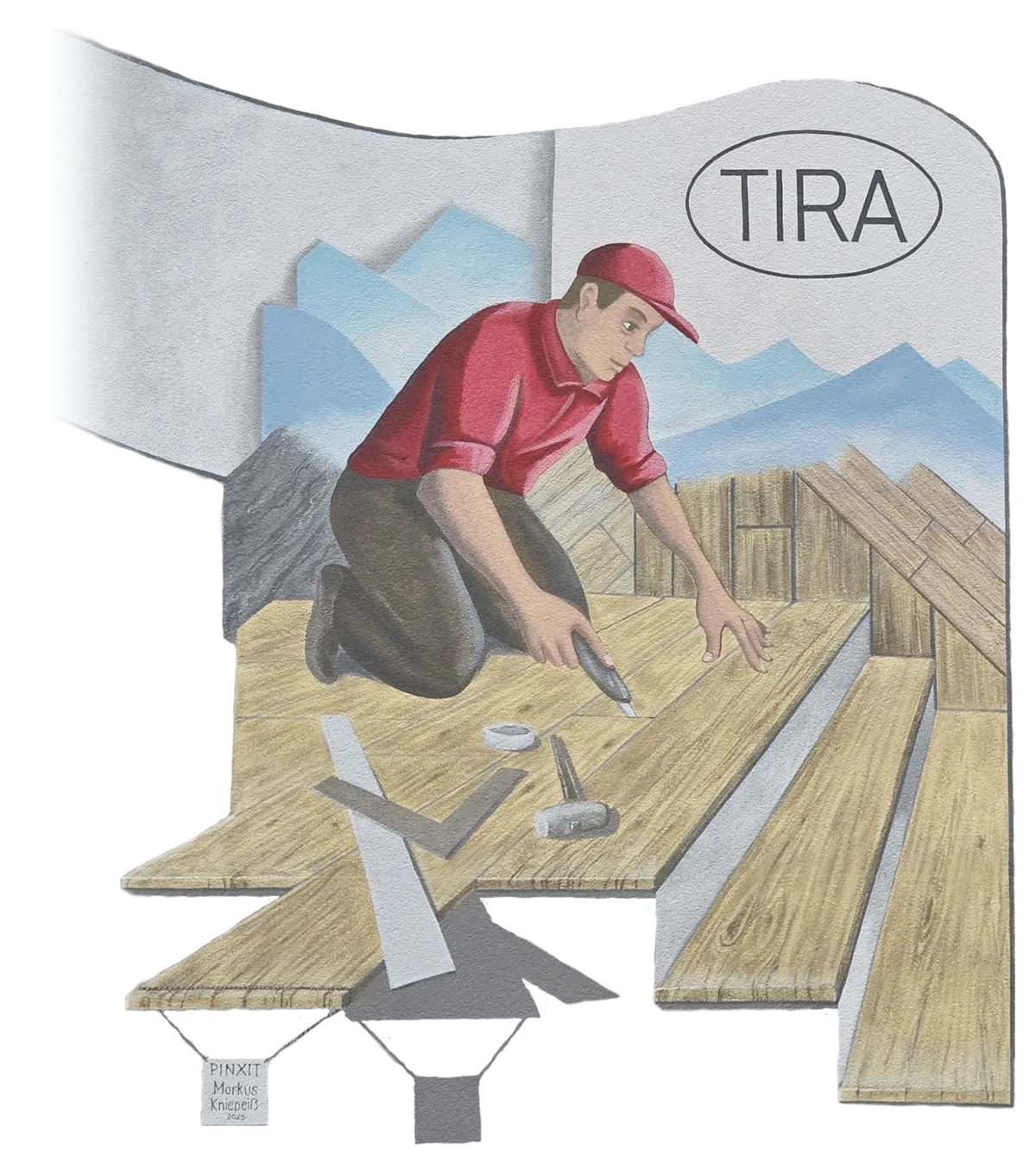 TIRA-Wandgrafik mit Handwerker bei Bodenverlegung